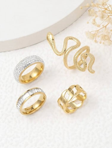 مجوهرات حجر الراين خاتم 4 قطع ثعبان و فولاذ غير قابل للصدأ