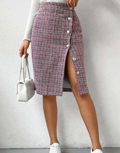 تنورة خصر عالي مربعات ملونة تويد