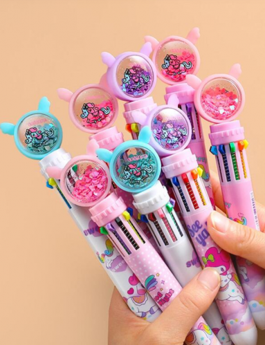 قطعة واحدة نمط رسوم كارتون يونيكورن لامع زخارف 10 ألوان قلم برأس كروي