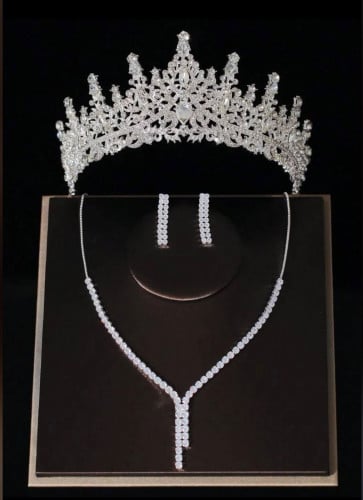 تاج زفاف مع 3 قطع مجوهزات مزين بحجر الراين