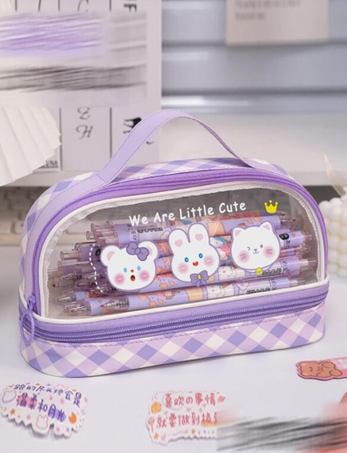 قطعة واحدة سعة كبيرة تصميم رسوم كارتون مطبوعة حافظة أقلام , طالب محمول باليد قلم كيس منظم