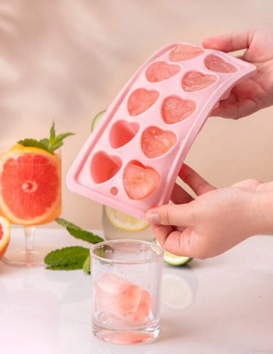 صينية مكعبات الثلج وردي على شكل قلب سيليكون قطعة واحدة