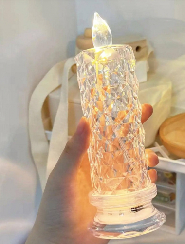 شمعة الكترونية عديمة اللهب بلاستيك ليد شفاف للمنزل