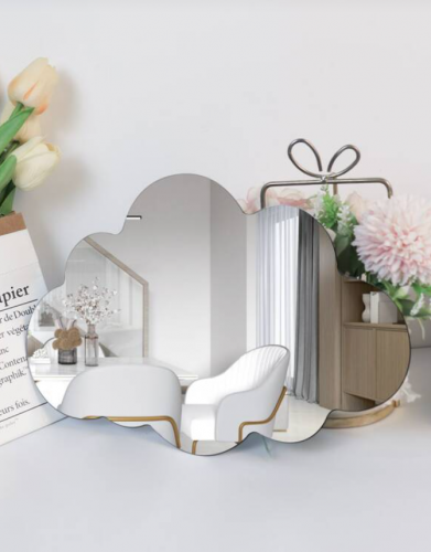 ملصق حائط بمرآة بلاستيكية ذاتية اللصق وملصق حائط مرآة متين على شكل سحابة إبداعية للزينة