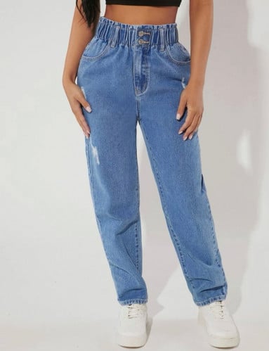 بنطلون جينز ممزق خصر عالي