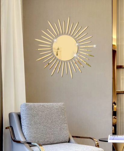 ملصقات الحائط ذات المرآة المشرقة الرائعة، ملصق جداري ثلاثي الأبعاد على شكل الشمس مجموعة واحدة
