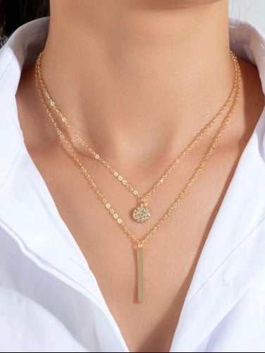 سلسال بقلادة دائرية مزين بحجر الراين