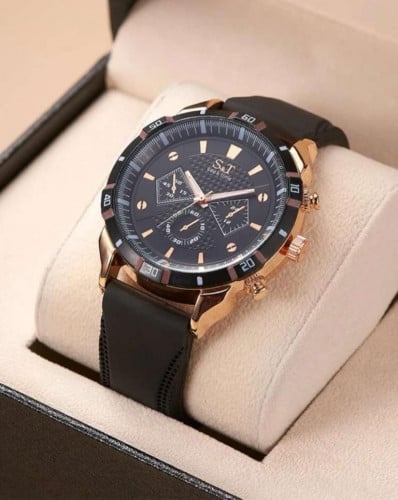 ساعه جميله بلون اسود وذهبي