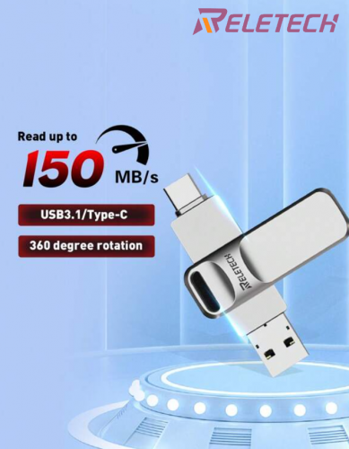 Reletech فلاش درايف USB3.1 و Type-C معدني USB    / 128 جيجا