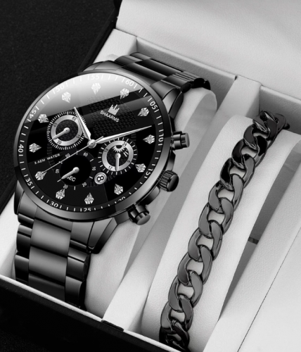 ساعة رجالية كوارتر مع قطعة سوار