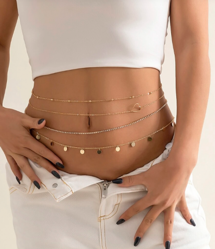 سلسلة خصر مزينة بحجر الراين 4 قطع