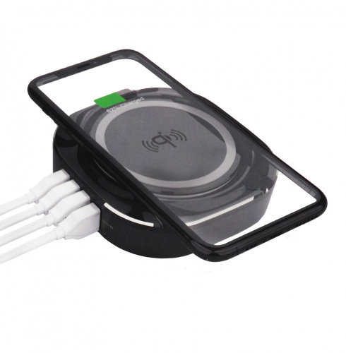 شاحن وايرلس مع 4 منافذ يدعم الشحن السريع ماركة  HOOPO