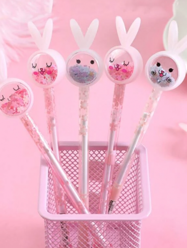 قلم جل تصميم رسوم كارتون مزخرف بأرنب عشوائي 2 قطع