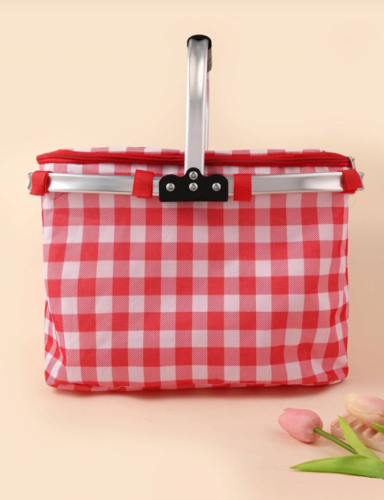 سلة عازل نمط مربع النقش النزهة محمول الى خارجي نشاط النزهة حقيبة حقيبة تبريد عازل صندوق طعام الى النزهة السفر في الهواء الطلق الشاطئ الصيفي للنساء للرجال