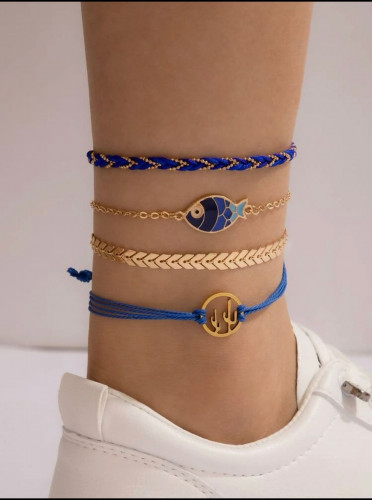 خلخال صبار و مزخرف بسمك 4 قطع ازرق