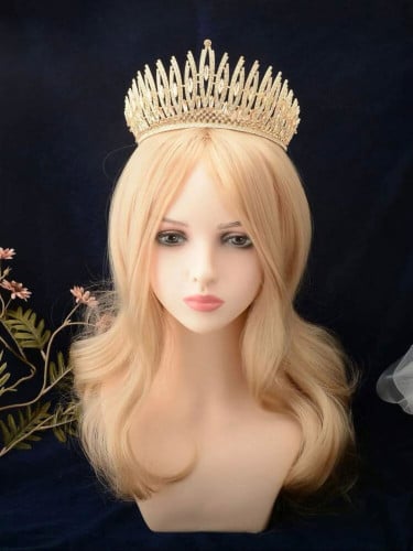 تاج الزفاف بديكور حجر الراين لون ذهبي للنساء