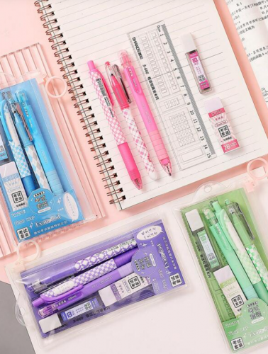 6قطعات/طقم لون مختلطة قلم جل و مسطرة و قلم و إبداع محمول متعدد الأغراض قلم جل طقم الى لوحة لون وردي