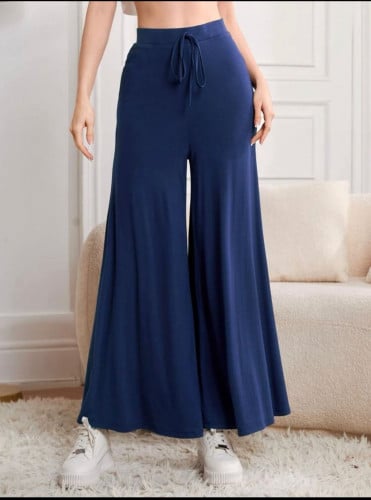 بنطلون بساق واسع معقود امامي بخصر عالي ازرق