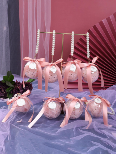 صندوق تغليف الهدايا هدية الطراز الاوروبي ديكور عقدة الفراشة ولؤلؤ صناعي بتصميم كرة للحزب قطعة واحدة