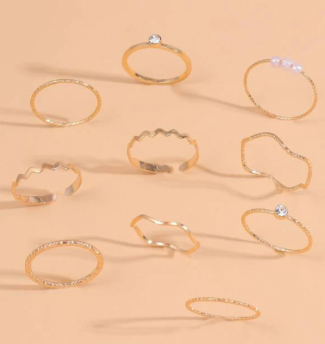 خواتم مزينة بحجر الراين و لؤلؤ 10 قطع