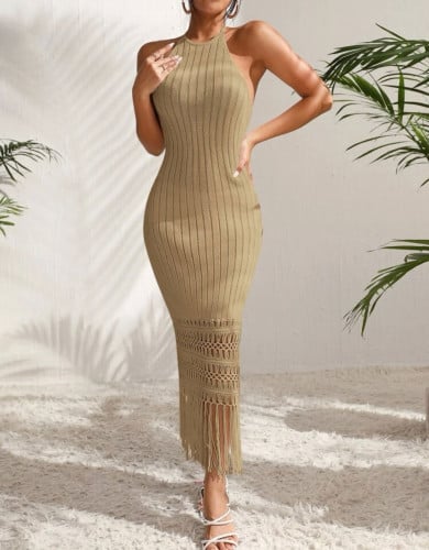 ملابس بحر بسيط قماش مخرم قص مجوف رسن