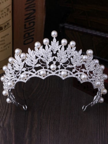 تاج طوق الشعر بديكور حجر الراين و لؤلؤل صناعي للزفاف
