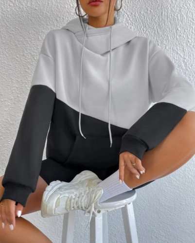 هودي الوان متباينة جيب الكنغر رباط