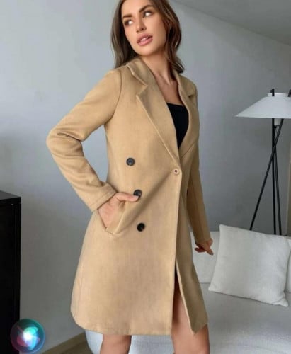 معطف صف ازرار مزدوجة بياقة مطوي مسنن