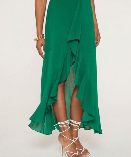 تنورة موحدة اللون رايات أمامية و حافة مكشكشة M