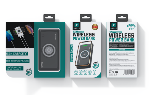 باور بانك سعة 10000 ملي امبير ماركة HOPPO يدعم الشحن السريع والشحن اللاسلكي