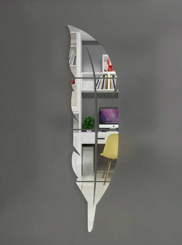 قطعة واحدة بتصميم أوراق الشجر مرآة حائط حديث PMMA ضد للماء مرآة حائط قطعة سيراميك الى منزل