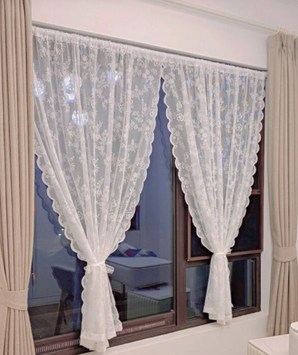 ستارة شفافة ذات لوحة واحدة مطرزة بالزهور البيضاء وستارة تعتيم من البوليستر ذات لوحة واحدة رومانسية لغرفة النوم وغرفة المعيشة 100*200