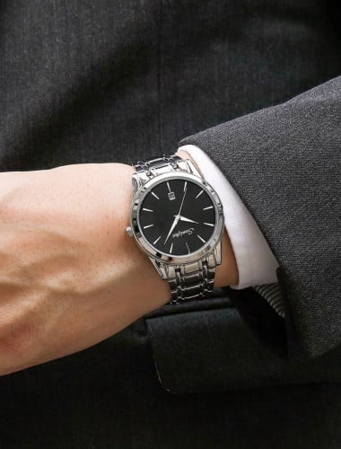 ساعة قرص كوارتز فضة للرجال