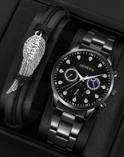 ساعة رجالية كوارتر مع قطعة سوار