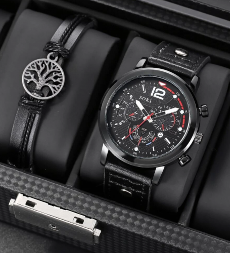 ساعة رجالية كوارتر مع قطعة سوار