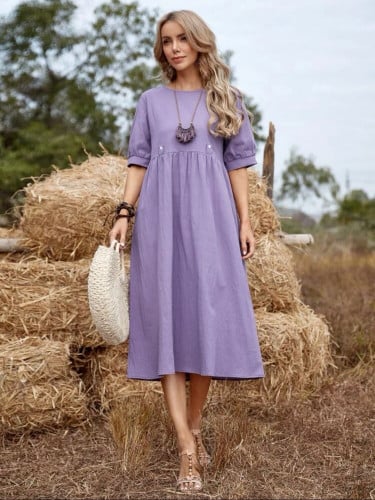 فستان سموك سادة بخصر عالي