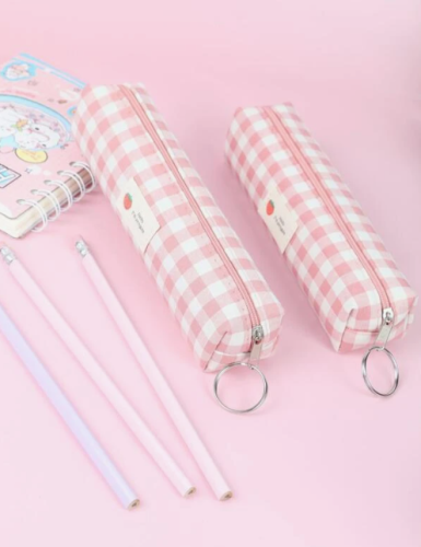 قطعة واحدة وردي البطيخ نقش شبكي نمط الفاكهة حافظة أقلام , أسلوب أساسي طالب قرطاسية حقيبة