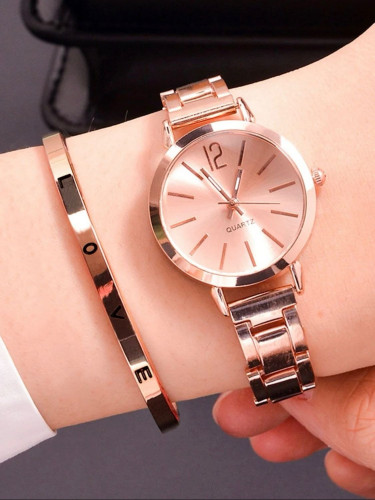 ساعة كوارتز ذات مؤشر دائري و سوار قطعة واحدة