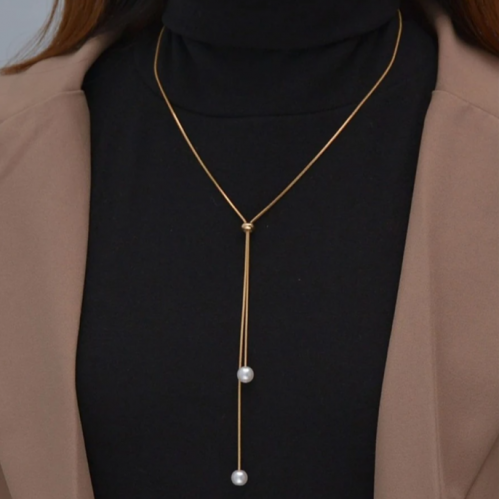 قلادة وهق على شكل حرف y مزينة باللؤلؤ الصناعي