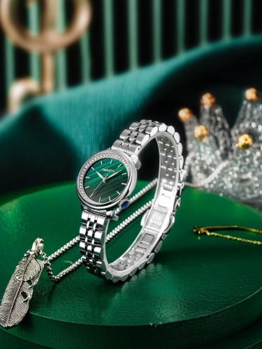 ساعة كوارتز بقرص مؤشر دائري بديكور حجر الراين