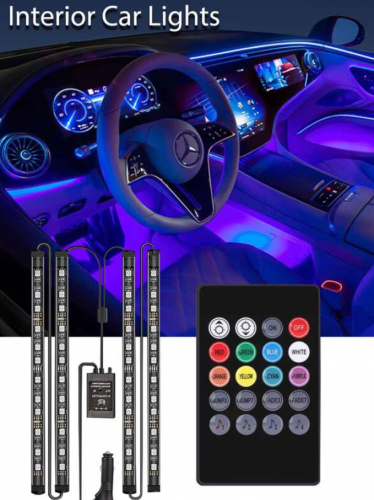1 قطعة ضوء النيون الداخلية للسيارة 4 قطعة 48 أضواء شريط LED مع شاحن سيارة عن بعد موسيقى جو السيارات مصباح زخرفي