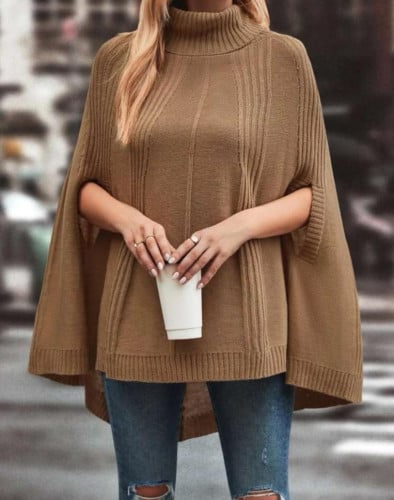 عباءة اكمام باقة دائري حافة منخفضة وعالي حياكة