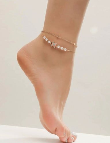 خلخال متعدد الطبقات لؤلؤ صناعي مع ديكور سلحفاة