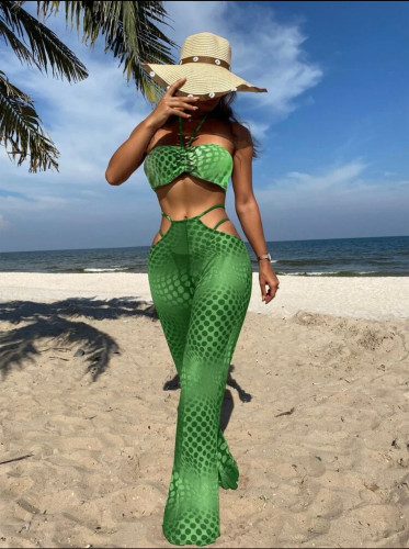 طقم بيكيني بطباعة نقاط لباس علوي و سروال داخلي 3 قطع