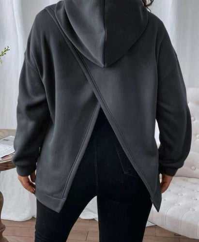 هودي شق خلفي منخفض الاكتاف مقاس كبير