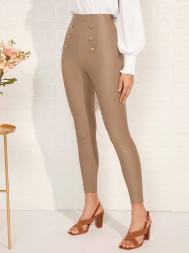 ليقنز جلد بأزرار ذهبيه