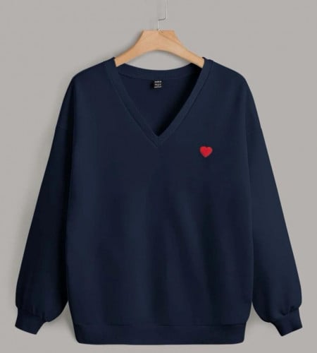 قميص ثقيل مرقع بقلب بياقة V أزرق L