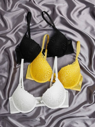 طقم حمالة صدر دانتيل متباين اللون حلقة معدني 2 قطع 75B