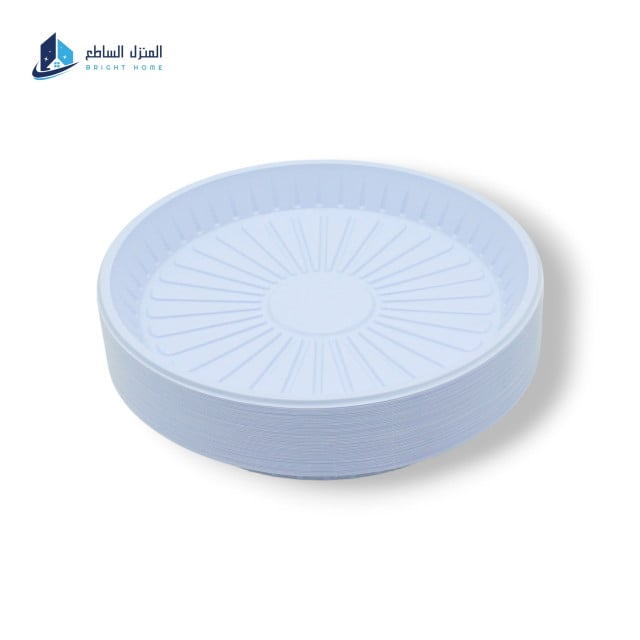 Flat circular white plastic plate No. 22 - متجر المنزل الساطع