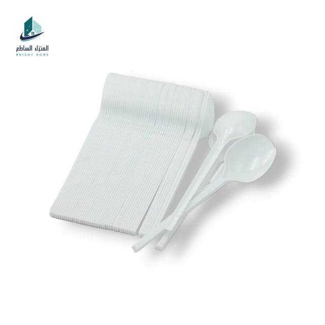 Quality white plastic spoons large 50 pieces - المنزل الساطع للبلاستيك و  المنظفات